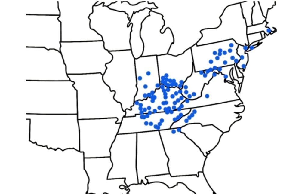 Areas where periodical cicadas are likely to emerge in 2025